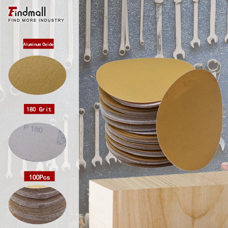 findmall Hook Loop Pads Sanding Disc 5-Inch NO-Hole 100Pcs Aluminum Oxide Round Flocking Sandpaper for Sanding Grinder Polishing Accessories (60 80 120 180 240 320) Grit (180grit) - Image 5